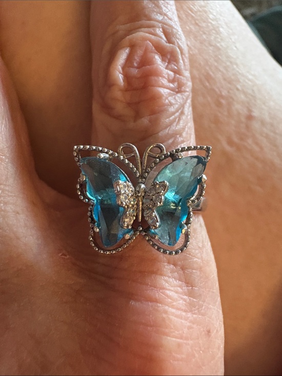 Jewelry - Blue Butterfly Crystal Ring - Moissanite Chips Stamped 925 Silver